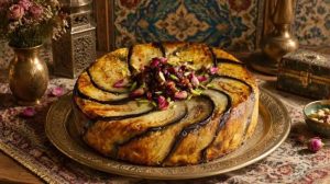 ته چین غوره بادمجان آشپزی غذا خوشمزه
